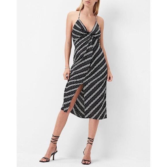 Express chain print twist front slip dress in black print XS new - Picture 1 of 13